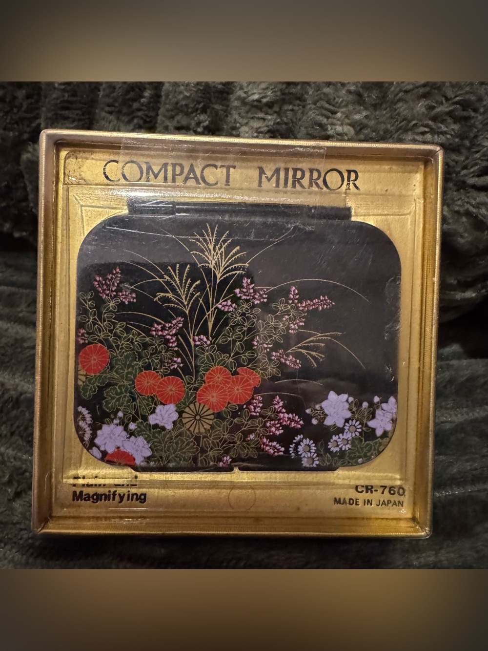Vintage Japanese Lacquerware Compact Mirror CR-760 Maki-e Autumn Grasses Floral